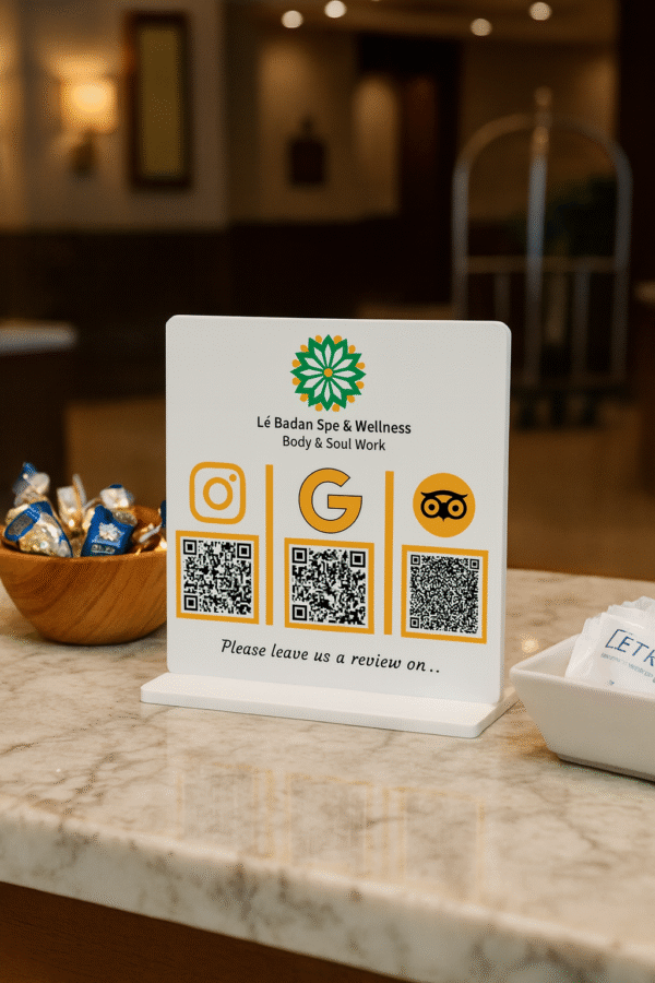 Lüks Pleksi Masaüstü QR Kod Standı – Gold Detaylı, Restoran, Otel, Spa için Değerlendirme ve Sosyal Medya Yönlendirme - Görsel 6